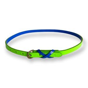 Hollister S / XS Thin Neon Green Royal Blue Belt Womens Brass Buckle Retro Y2K